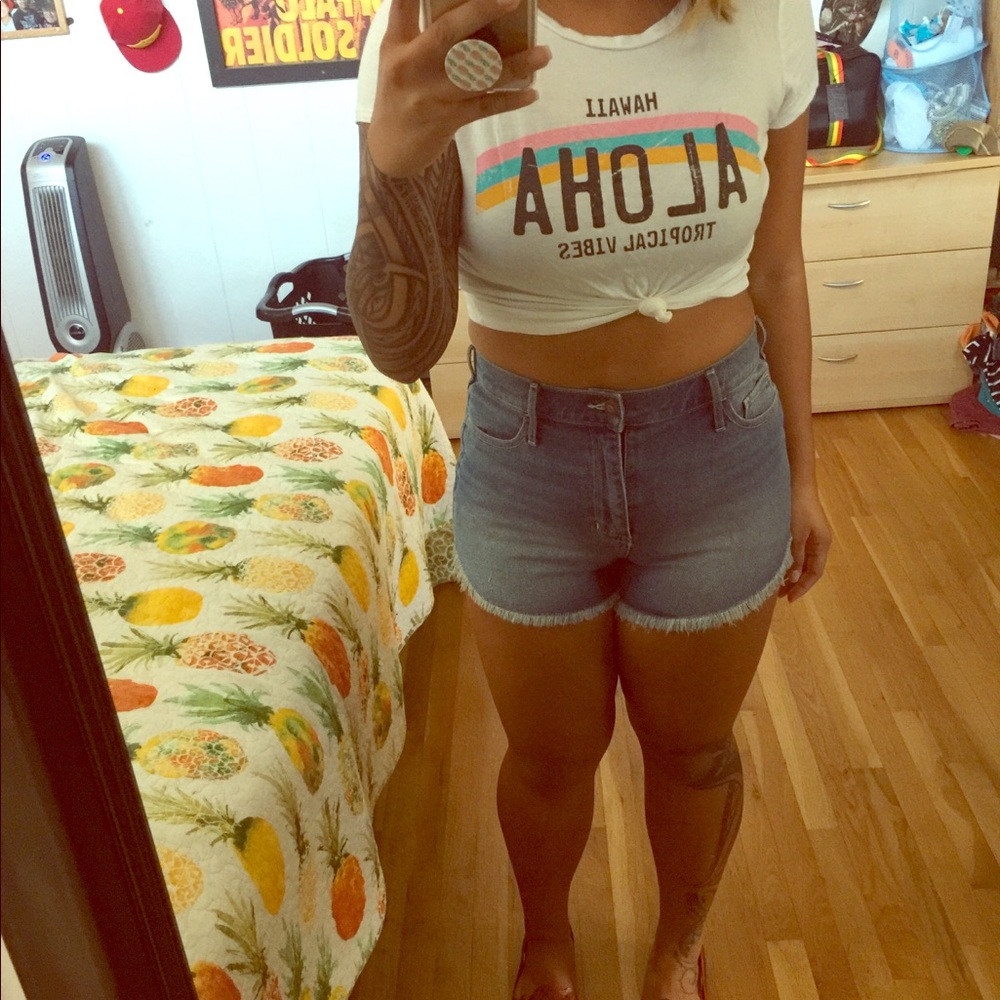 Ultra high rise denim shorts